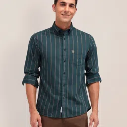 U.S. Polo Assn. Green Cotton Tailored Fit Striped Shirt image 1