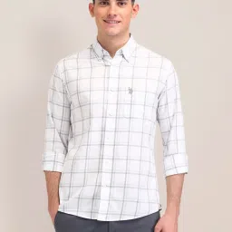 U.S. Polo Assn. White Cotton Regular Fit Checks Shirt image 1