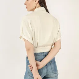 Anvi Be Yourself Off-White Tie-Up Crop Shirt image 2