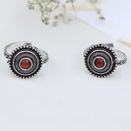 Teejh Ethnic Shaanvi Orange Stone Silver Oxidized Toe Rings for Women-image-53