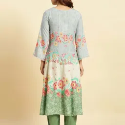 W Blue Printed A Line Kurta image 2
