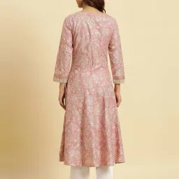 W Pink Printed Fit and Flare Kurta image 2