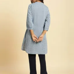 W Blue Cotton Woven Pattern Straight Kurti image 2