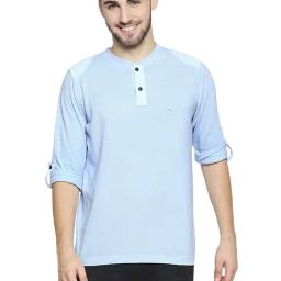 Basics Placed Blue Cotton Muscle Fit Henley T-Shirt-picture-43