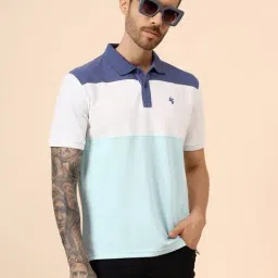 Cantabil Sky Blue Regular Fit Colour Block Polo T-Shirt image 5