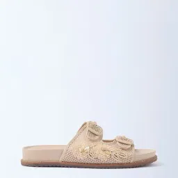LUNA BLU by Westside Beige Mesh Detailed Slip-On Sandals-picture-32
