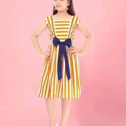 Aarika Kids Yellow & White Striped Middi Dress image 1