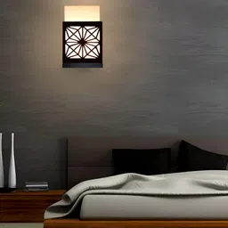 Gojeeva Black Textured Wooden Square Shaped Wall Lamps image 5