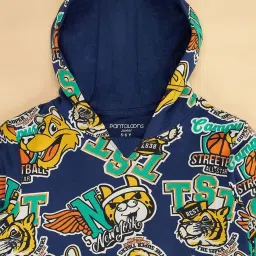 Pantaloons Junior Navy & Yellow Cotton Printed Full Sleeves Sweatshirt image 2