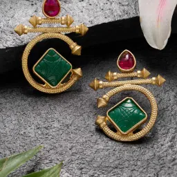 Zaveri Pearls Coloured Stones Green & Pink Alloy Earrings image 1
