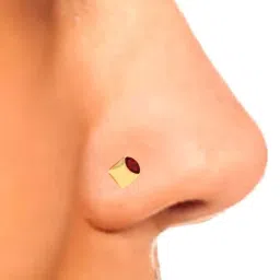 P.C. Chandra Jewellers 18k Gold Unique Shape Leaf Shape Red Stone Nosepin image 2