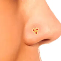 P.C. Chandra Jewellers 18k Gold Unique Stud Three Stones Nosepin image 2