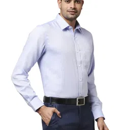 Park Avenue Blue Cotton Regular Fit Self Pattern Shirt image 4