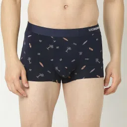 UnderJeans by Spykar Super Premium Bonded Elastic Navy Printed Trunks image 1
