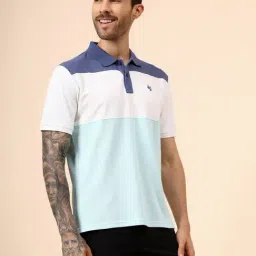 Cantabil Sky Blue Regular Fit Colour Block Polo T-Shirt image 4