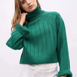 Styli Green Self Design Sweater image 1