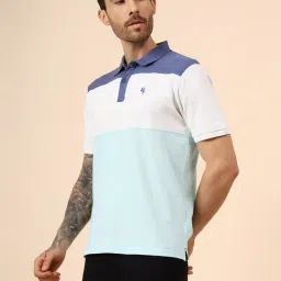 Cantabil Sky Blue Regular Fit Colour Block Polo T-Shirt image 3