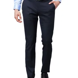 Raymond Dark Blue Slim Fit Self Design Flat Front Trousers image 1