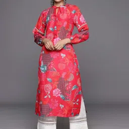 Varanga Red Floral Print Straight Kurta image 1