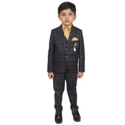 SG Yuvraj Kids Navy & Yellow Checks Shirt, Coat, Jacket with Pants image 1