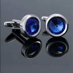Peora Silver Plated Blue Stone Classic Cufflinks for Men image 1