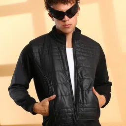 Campus Sutra Black Cotton Regular Fit Quilted Jacket image 1