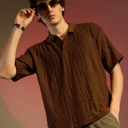 Campus Sutra Brown Regular Fit Self Pattern Polo T-Shirt image 1