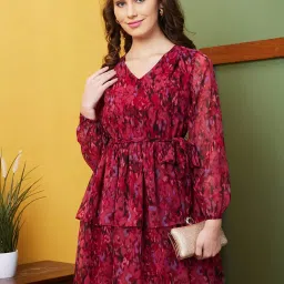 Globus Maroon Printed A-Line Dress image 1