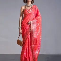 Odette Orange Silk Blend Woven Design Saree with Unstitched Blouse Piece image 1