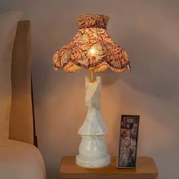 FOS LIGHTING Statuario Marble Chess Knight Table Lamp with Kalamkari Shade-picture-5