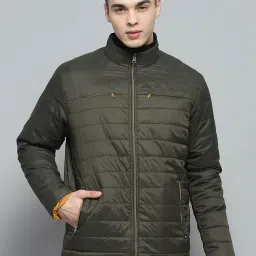 Monte Carlo Mens Solid Olive Mock Neck Full Sleeve Jacket image 1