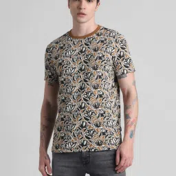 Jack & Jones Golden Brown Cotton Regular Fit Floral Print T-Shirt image 1