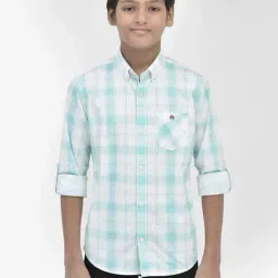Crimsoune Club Kids White & Blue Cotton Chequered Full Sleeves Shirt-picture-37