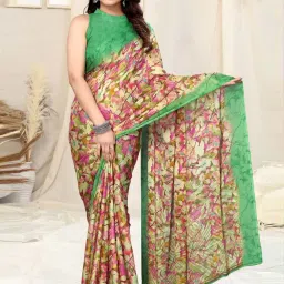 MIRCHI FASHION Green Printed Saree With Unstitched Blouse image 1