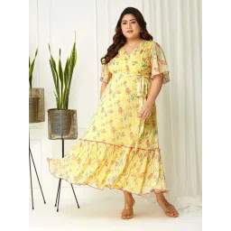 Miss Chase A+ Yellow Printed A-Line Dress image 1
