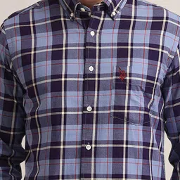 U.S. Polo Assn. Men Button-Down Collar Tartan Checked Cotton Tailored Fit Casual Shirt image 3