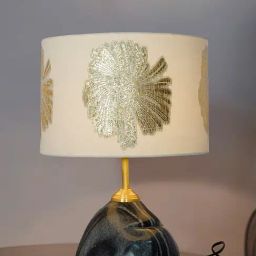 FOS LIGHTING Black Marble Table Lamp with Gold Embroidered Drum Shade-picture-19