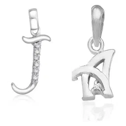 Taraash 92.5 Sterling Silver 'J' & 'A' Initial Letter Couple Pendants-picture-34