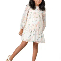 Under Fourteen Only Kids Pink Floral Print Full Sleeves Dress-picture-37