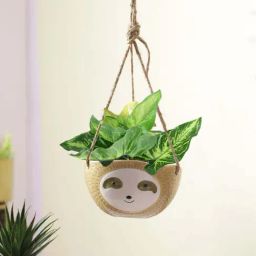 Tayhaa Brown Ceramic Hanging Planter Pot-image-79
