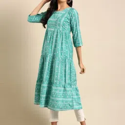 showoffff SHOWOFF Turquoise Embroidered A Line Kurta-picture-27