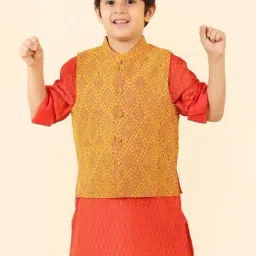 Fabindia Kids Yellow Cotton Printed Nehru Jacket-picture-27