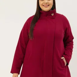theRebelinme Plus Size Maroon Fleece Relaxed Fit Tailored Jacket image 1