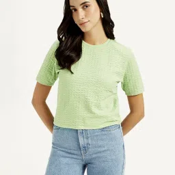 Levi's Light Green Cotton Regular Fit Self Pattern Top image 1