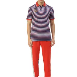 AMSWAN Men Striped Polo Collar Applique T-shirt image 4