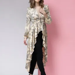 KASSUALLY Beige & Black Printed Shrug image 1