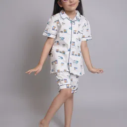 Biglilpeople Unisex White Printed Shirt with Shorts image 1