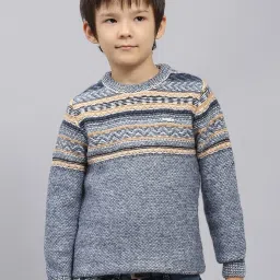 Monte Carlo Boys Navy Blue Wool Blend Self Sweater image 1