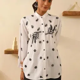 House of Chikankari White Chikankari Cotton Woven Short Kurta-picture-20