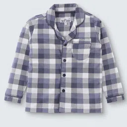 Nite Flite Kids Navy & White Cotton Chequered Full Sleeves Shirt Set image 2